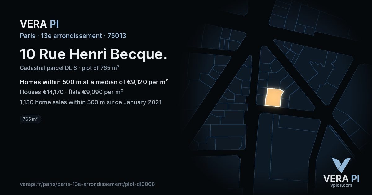 10 Rue Henri Becque, 13e arrondissement at night – the plot lit, the parcels around coloured by the prices near them