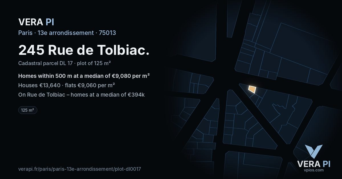 245 Rue de Tolbiac, 13e arrondissement at night – the plot lit, the parcels around coloured by the prices near them