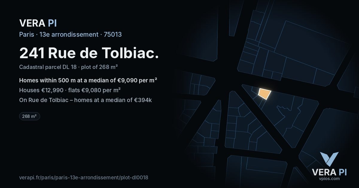 241 Rue de Tolbiac, 13e arrondissement at night – the plot lit, the parcels around coloured by the prices near them