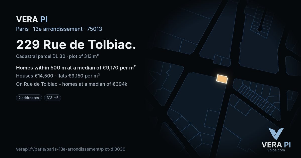 229 Rue de Tolbiac, 13e arrondissement at night – the plot lit, the parcels around coloured by the prices near them