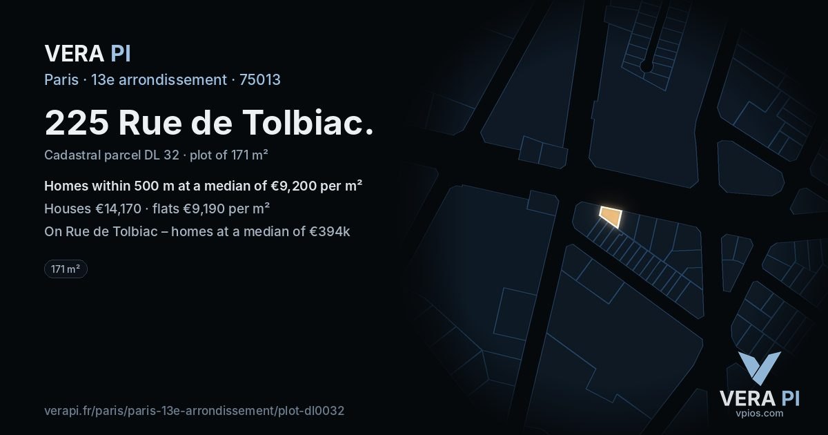 225 Rue de Tolbiac, 13e arrondissement at night – the plot lit, the parcels around coloured by the prices near them