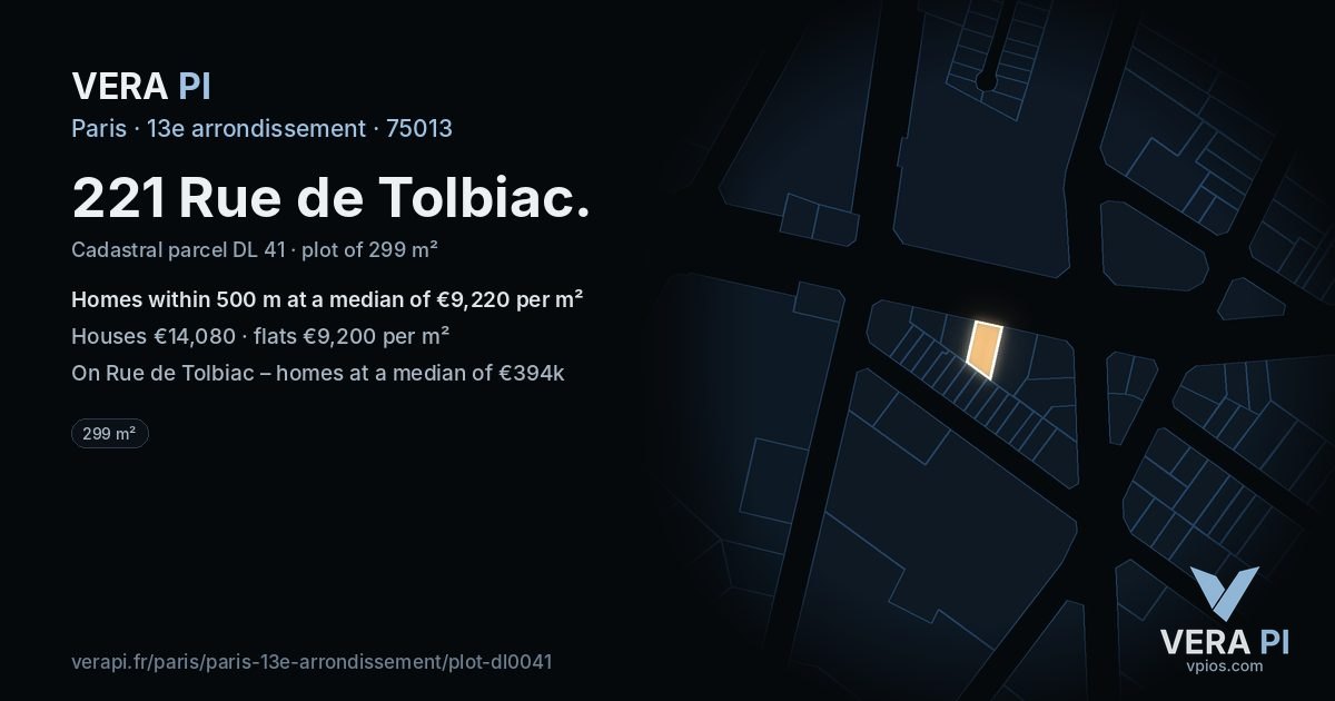 221 Rue de Tolbiac, 13e arrondissement at night – the plot lit, the parcels around coloured by the prices near them