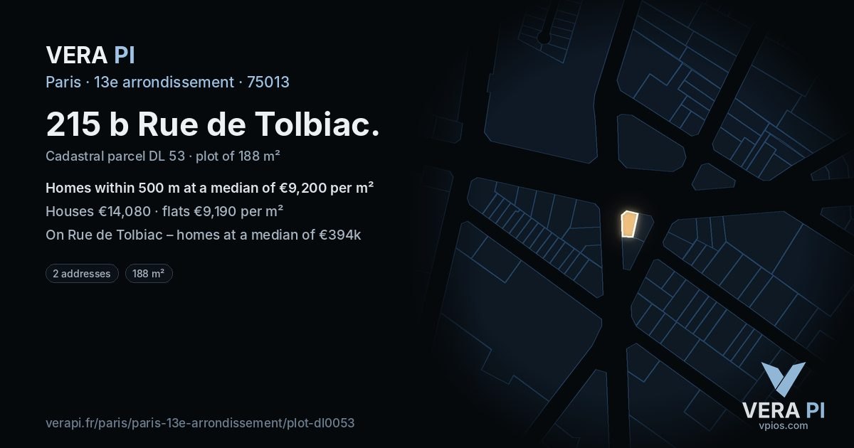 215 b Rue de Tolbiac, 13e arrondissement at night – the plot lit, the parcels around coloured by the prices near them