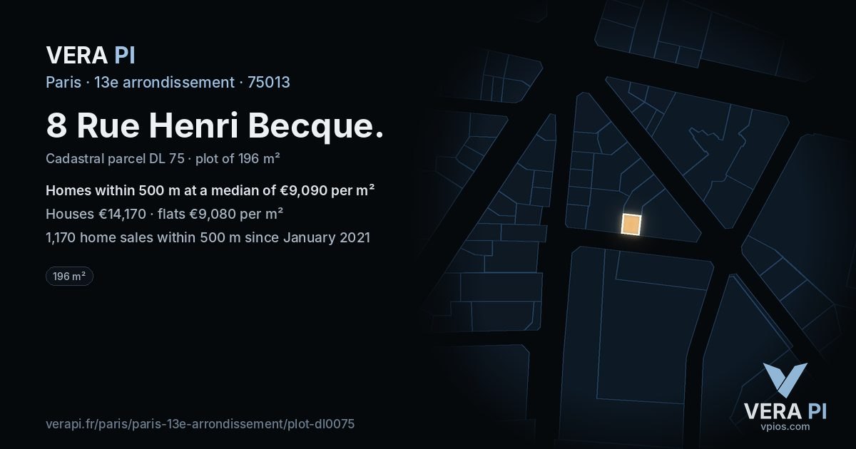 8 Rue Henri Becque, 13e arrondissement at night – the plot lit, the parcels around coloured by the prices near them