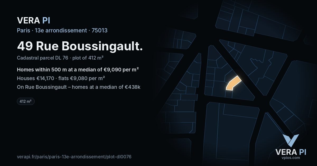 49 Rue Boussingault, 13e arrondissement at night – the plot lit, the parcels around coloured by the prices near them