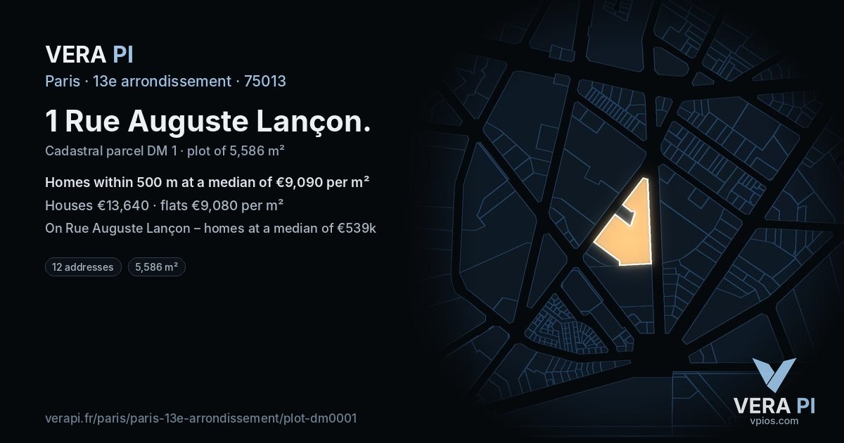 1 Rue Auguste Lançon, 13e arrondissement at night – the plot lit, the parcels around coloured by the prices near them