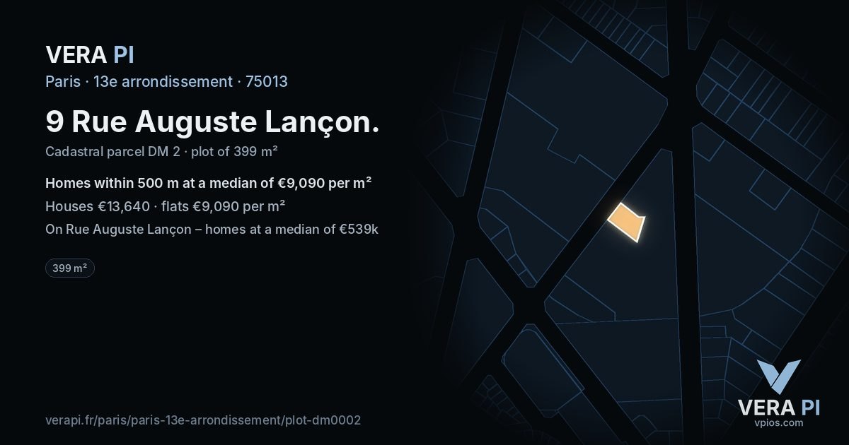 9 Rue Auguste Lançon, 13e arrondissement at night – the plot lit, the parcels around coloured by the prices near them