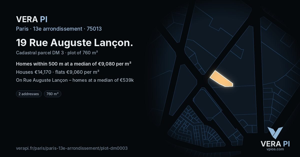 19 Rue Auguste Lançon, 13e arrondissement at night – the plot lit, the parcels around coloured by the prices near them