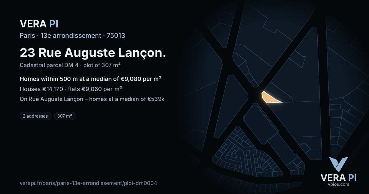23 Rue Auguste Lançon, 13e arrondissement at night – the plot lit, the parcels around coloured by the prices near them