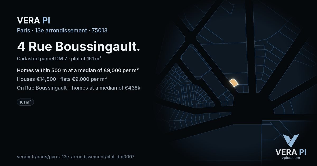 4 Rue Boussingault, 13e arrondissement at night – the plot lit, the parcels around coloured by the prices near them