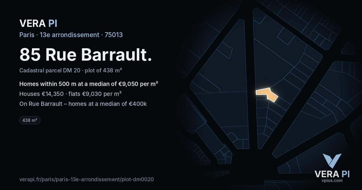 85 Rue Barrault, 13e arrondissement at night – the plot lit, the parcels around coloured by the prices near them