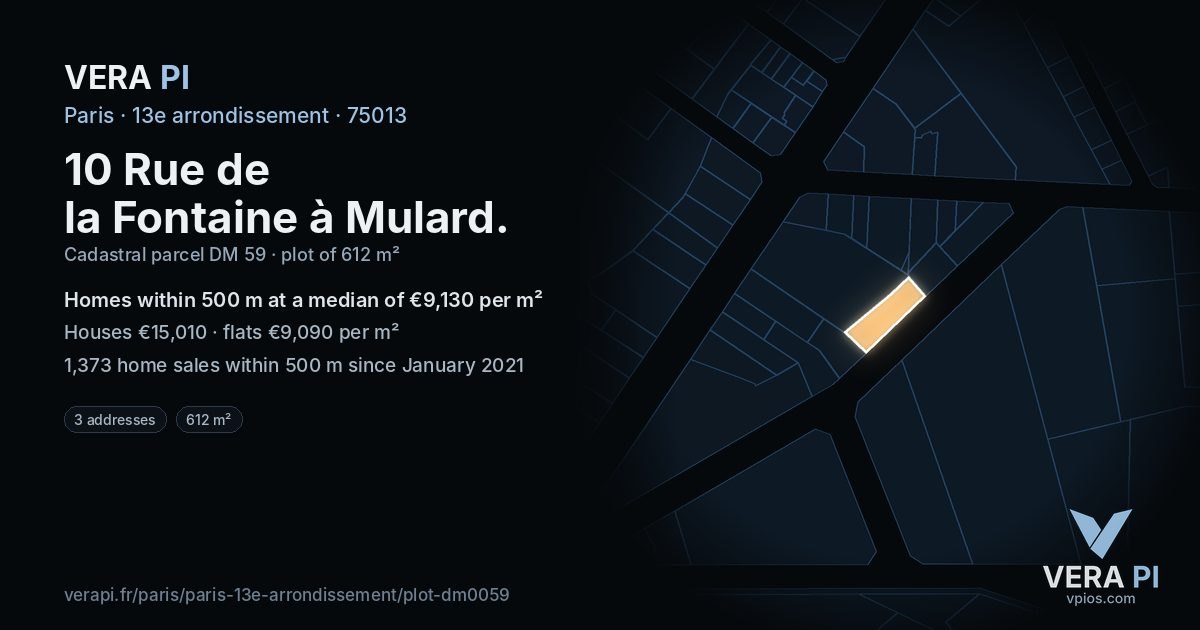 10 Rue de la Fontaine à Mulard, 13e arrondissement at night – the plot lit, the parcels around coloured by the prices near them