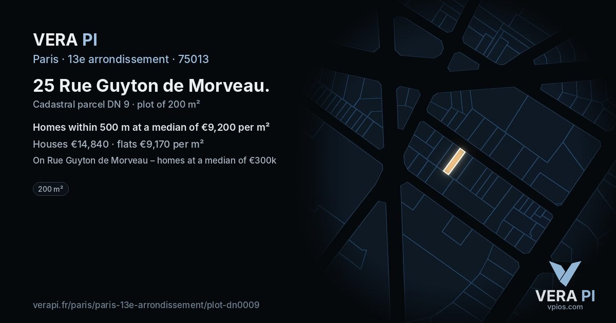 25 Rue Guyton de Morveau, 13e arrondissement at night – the plot lit, the parcels around coloured by the prices near them