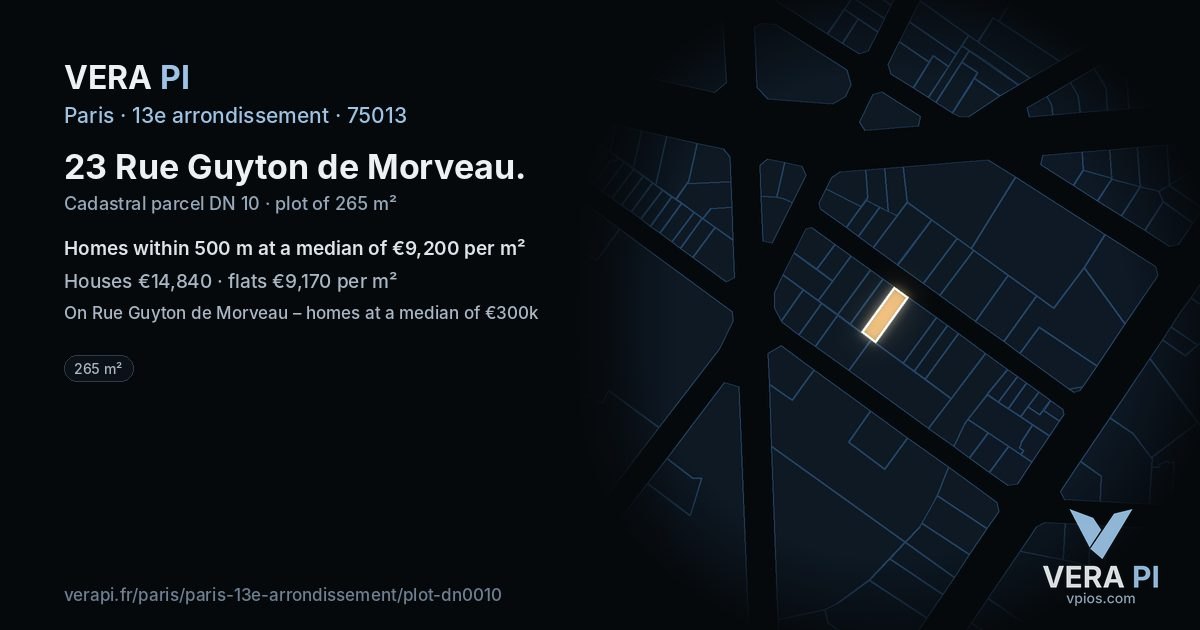 23 Rue Guyton de Morveau, 13e arrondissement at night – the plot lit, the parcels around coloured by the prices near them