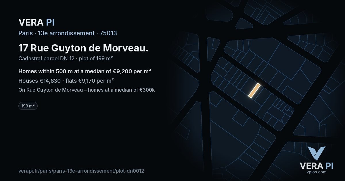 17 Rue Guyton de Morveau, 13e arrondissement at night – the plot lit, the parcels around coloured by the prices near them