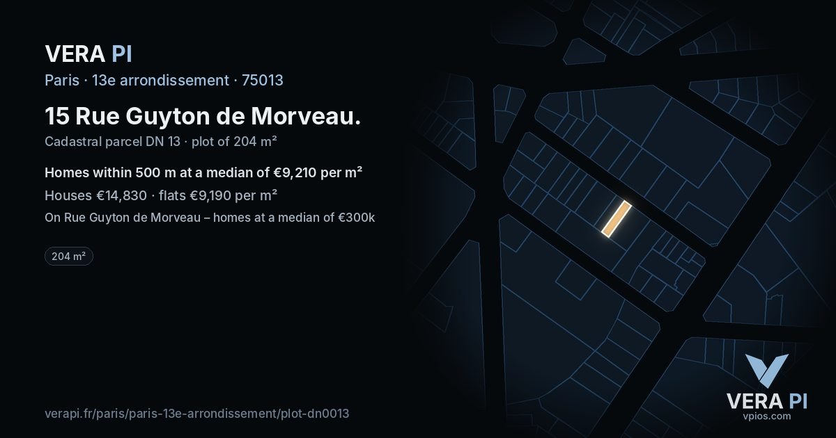 15 Rue Guyton de Morveau, 13e arrondissement at night – the plot lit, the parcels around coloured by the prices near them