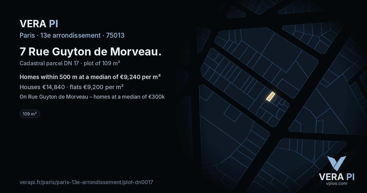 7 Rue Guyton de Morveau, 13e arrondissement at night – the plot lit, the parcels around coloured by the prices near them