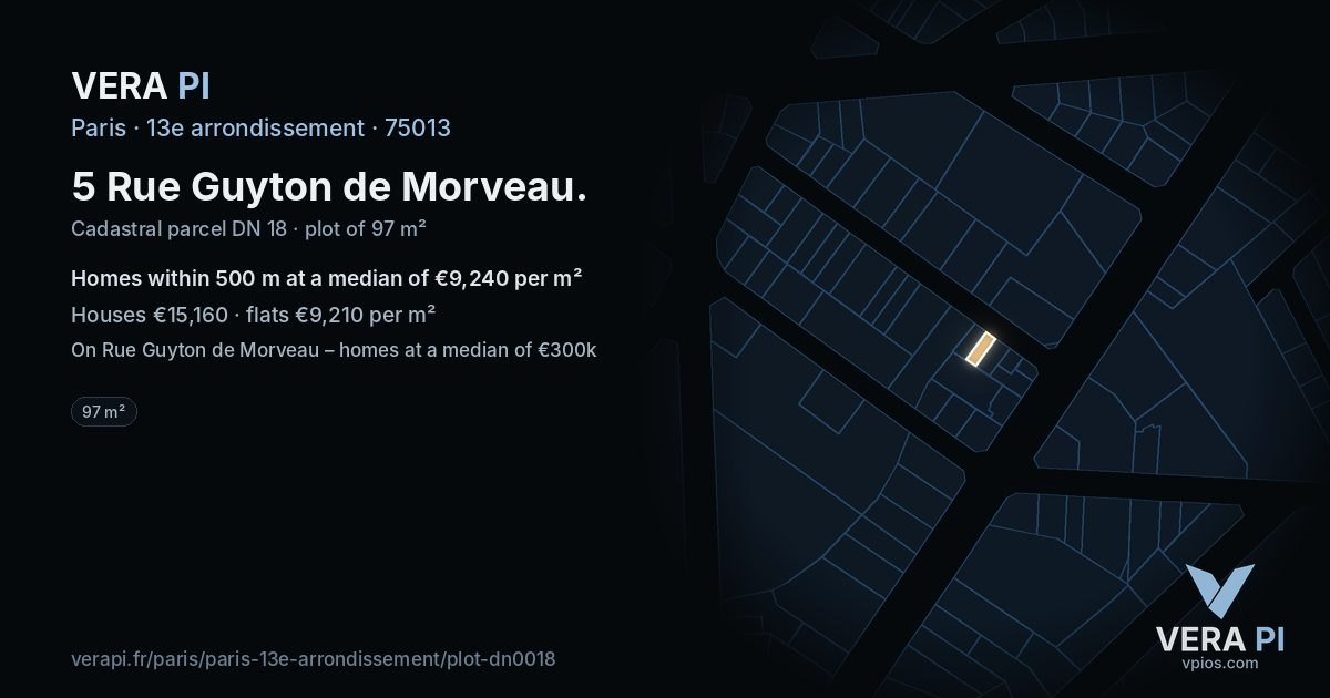 5 Rue Guyton de Morveau, 13e arrondissement at night – the plot lit, the parcels around coloured by the prices near them