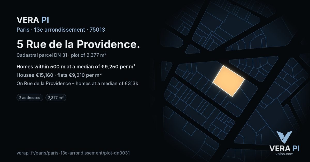 5 Rue de la Providence, 13e arrondissement at night – the plot lit, the parcels around coloured by the prices near them