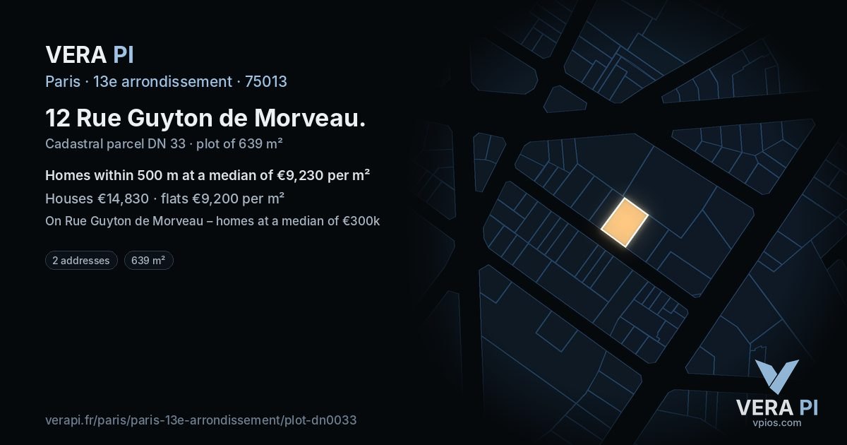 12 Rue Guyton de Morveau, 13e arrondissement at night – the plot lit, the parcels around coloured by the prices near them