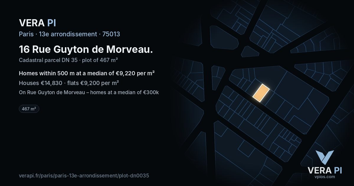 16 Rue Guyton de Morveau, 13e arrondissement at night – the plot lit, the parcels around coloured by the prices near them