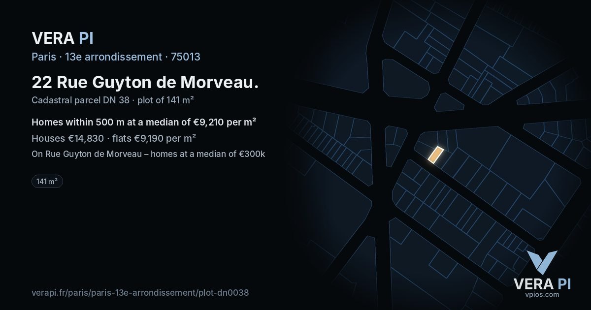 22 Rue Guyton de Morveau, 13e arrondissement at night – the plot lit, the parcels around coloured by the prices near them