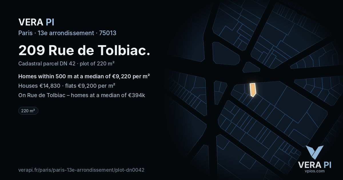 209 Rue de Tolbiac, 13e arrondissement at night – the plot lit, the parcels around coloured by the prices near them