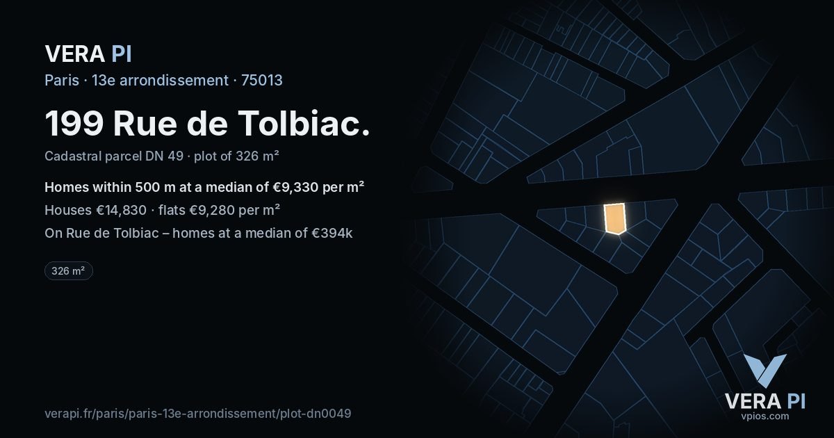 199 Rue de Tolbiac, 13e arrondissement at night – the plot lit, the parcels around coloured by the prices near them