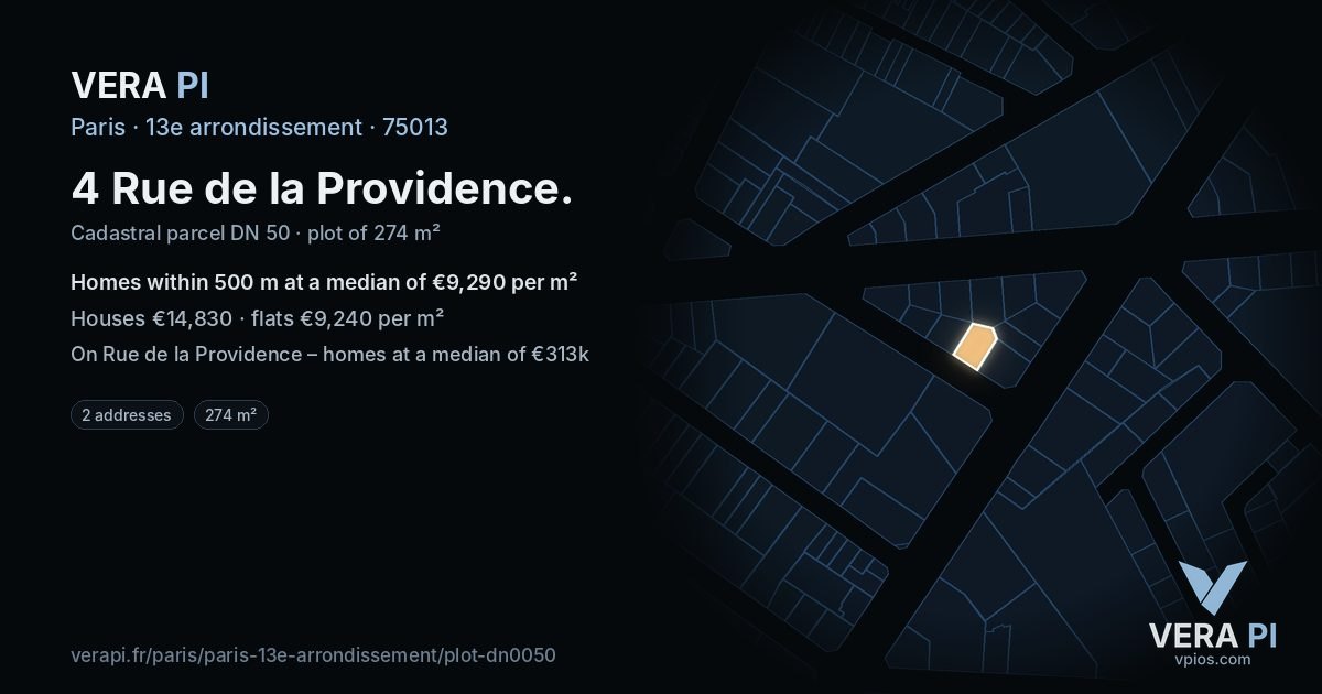 4 Rue de la Providence, 13e arrondissement at night – the plot lit, the parcels around coloured by the prices near them