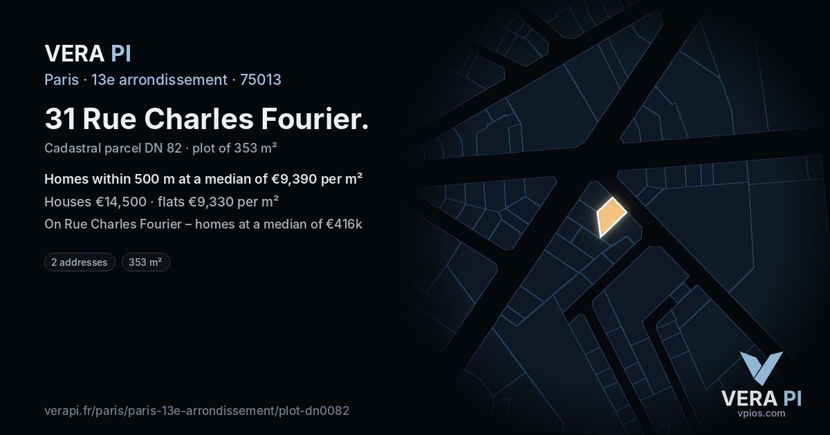 31 Rue Charles Fourier, 13e arrondissement at night – the plot lit, the parcels around coloured by the prices near them