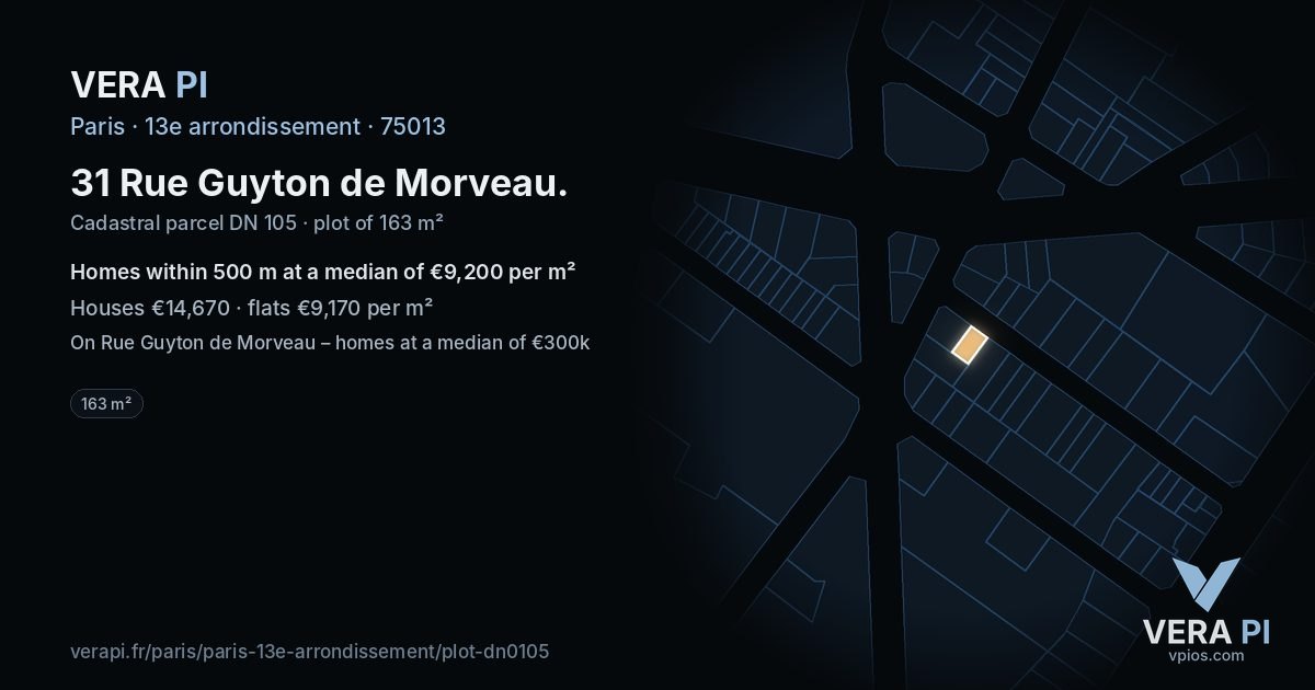 31 Rue Guyton de Morveau, 13e arrondissement at night – the plot lit, the parcels around coloured by the prices near them