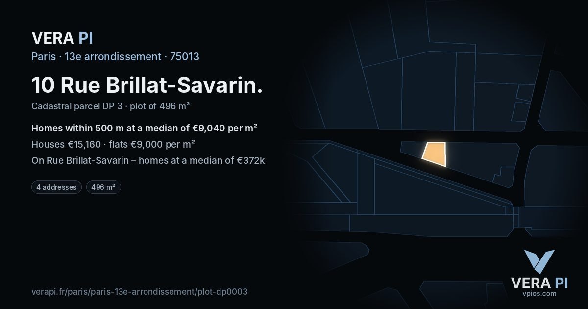 10 Rue Brillat-Savarin, 13e arrondissement at night – the plot lit, the parcels around coloured by the prices near them