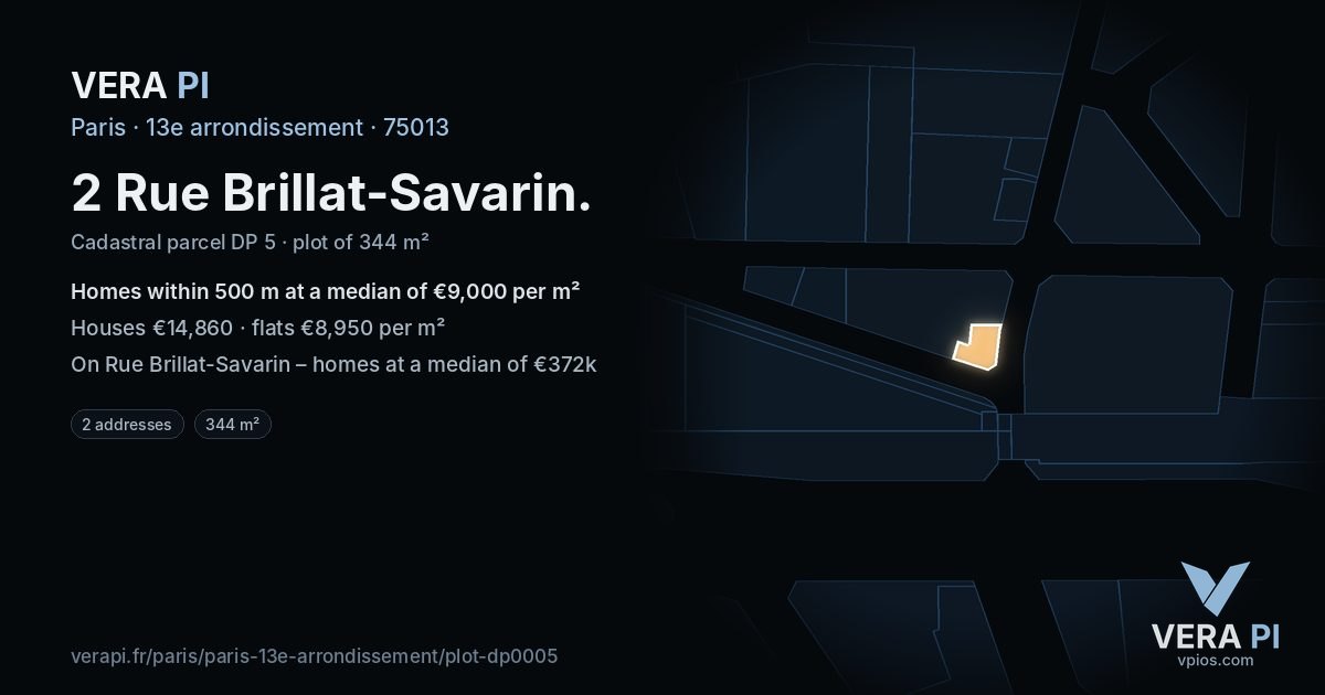 2 Rue Brillat-Savarin, 13e arrondissement at night – the plot lit, the parcels around coloured by the prices near them