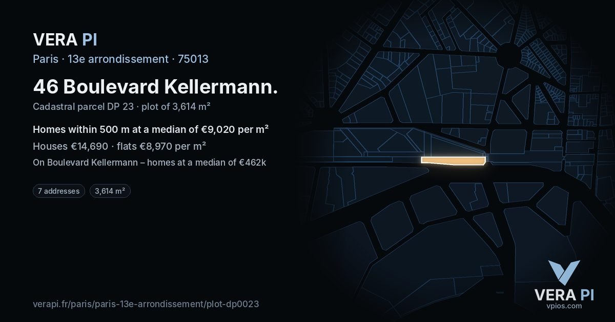 46 Boulevard Kellermann, 13e arrondissement at night – the plot lit, the parcels around coloured by the prices near them