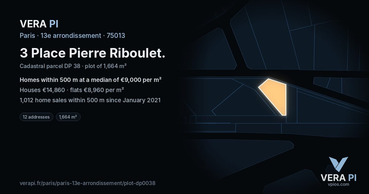 3 Place Pierre Riboulet, 13e arrondissement at night – the plot lit, the parcels around coloured by the prices near them