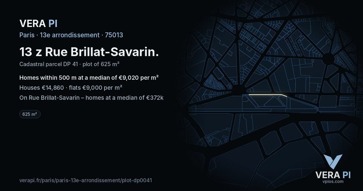 13 z Rue Brillat-Savarin, 13e arrondissement at night – the plot lit, the parcels around coloured by the prices near them