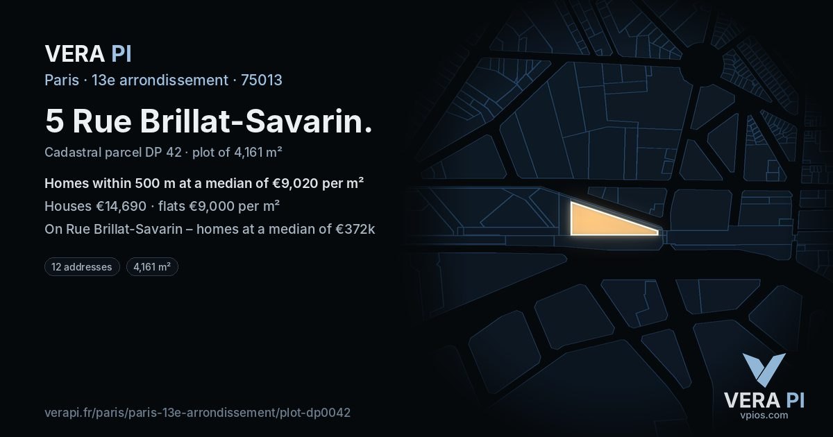 5 Rue Brillat-Savarin, 13e arrondissement at night – the plot lit, the parcels around coloured by the prices near them