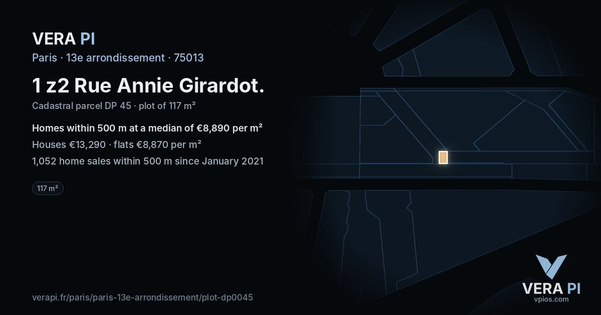 1 z2 Rue Annie Girardot, 13e arrondissement at night – the plot lit, the parcels around coloured by the prices near them