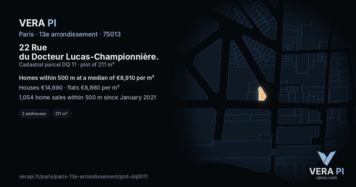 22 Rue du Docteur Lucas-Championnière, 13e arrondissement at night – the plot lit, the parcels around coloured by the prices near them