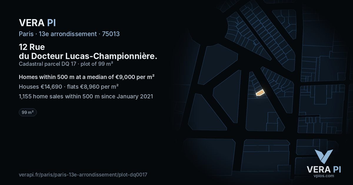 12 Rue du Docteur Lucas-Championnière, 13e arrondissement at night – the plot lit, the parcels around coloured by the prices near them