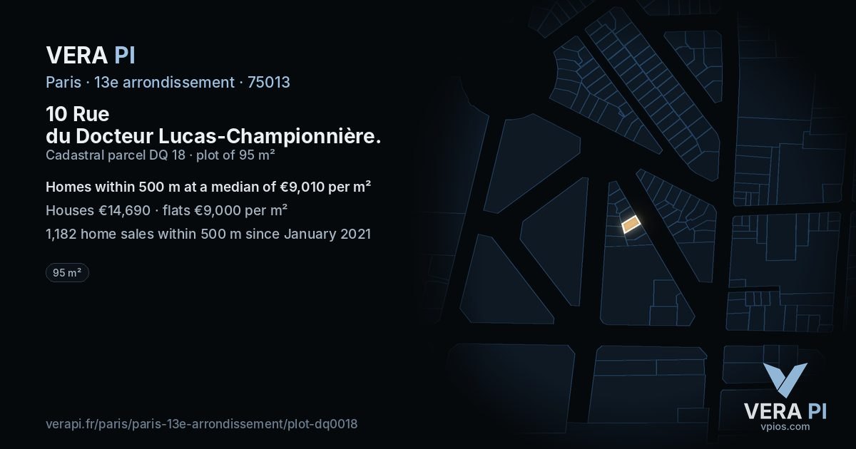 10 Rue du Docteur Lucas-Championnière, 13e arrondissement at night – the plot lit, the parcels around coloured by the prices near them