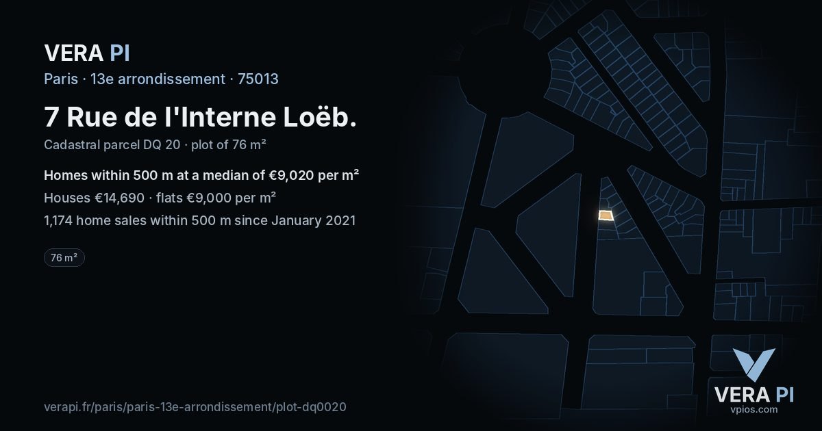 7 Rue de l'Interne Loëb, 13e arrondissement at night – the plot lit, the parcels around coloured by the prices near them