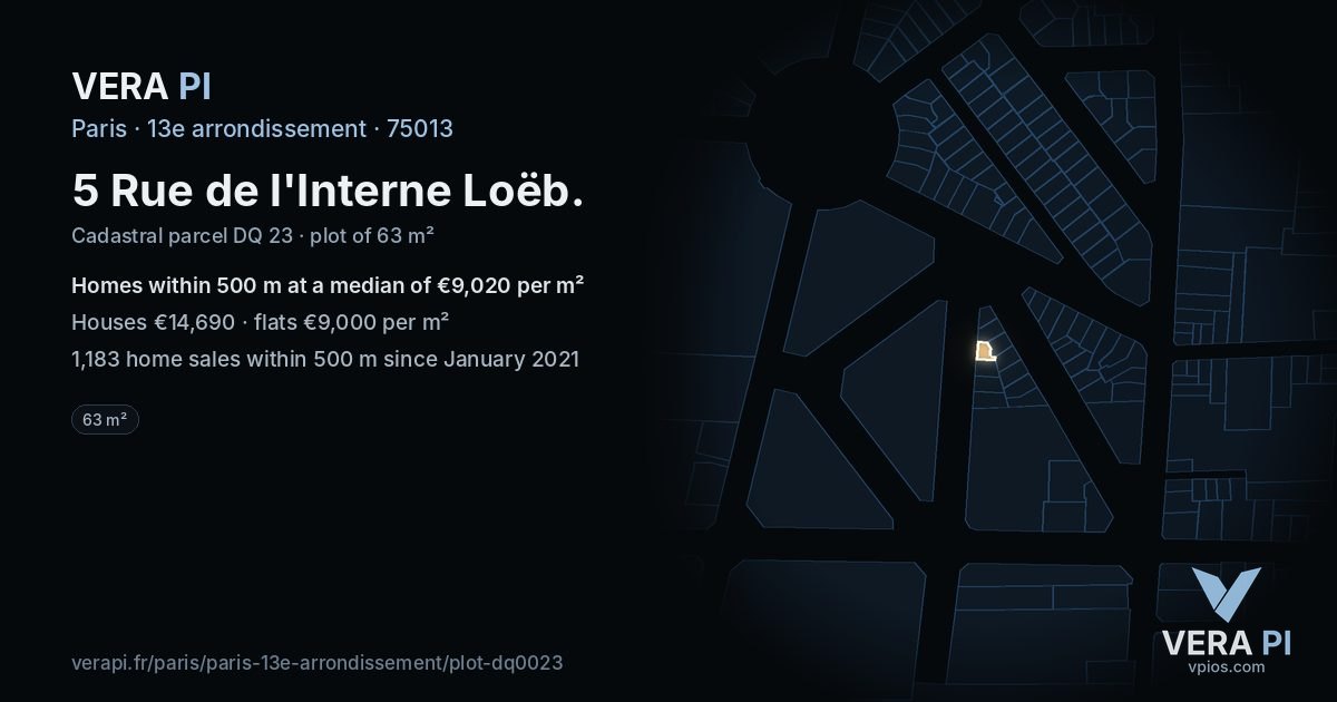5 Rue de l'Interne Loëb, 13e arrondissement at night – the plot lit, the parcels around coloured by the prices near them