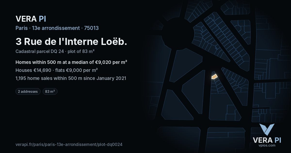 3 Rue de l'Interne Loëb, 13e arrondissement at night – the plot lit, the parcels around coloured by the prices near them