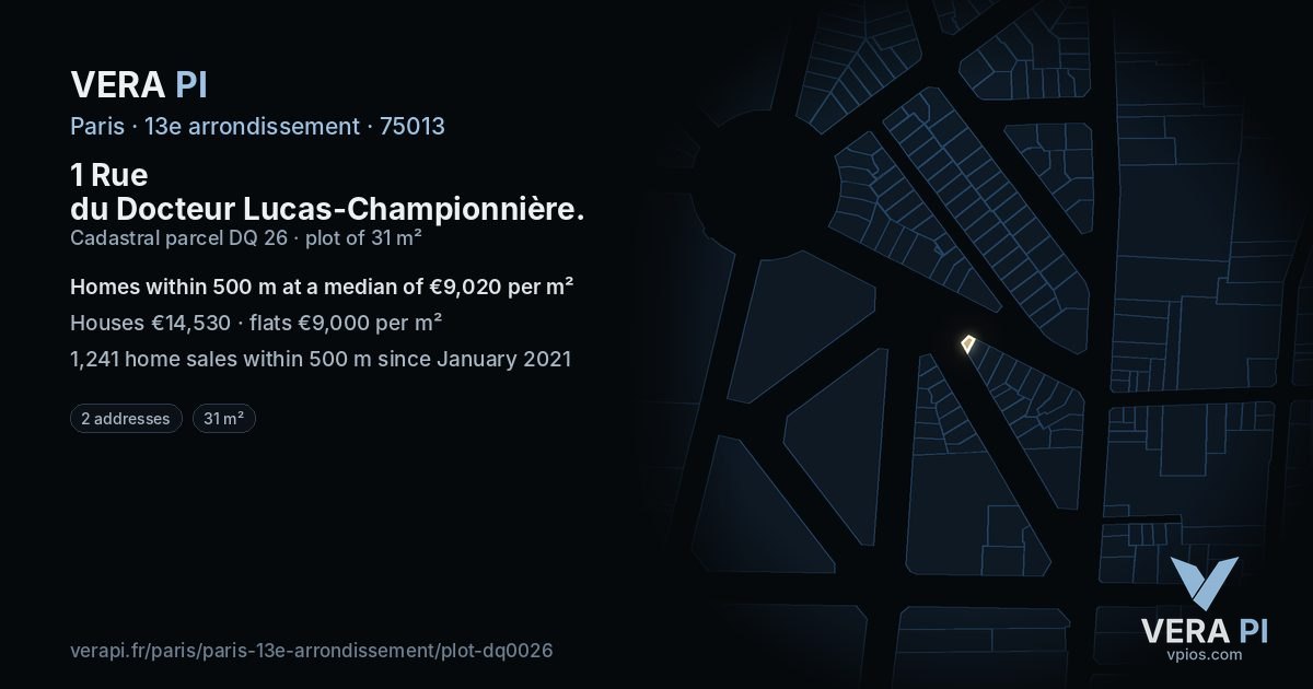 1 Rue du Docteur Lucas-Championnière, 13e arrondissement at night – the plot lit, the parcels around coloured by the prices near them