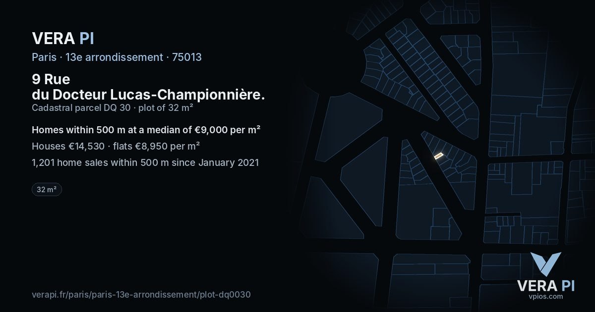 9 Rue du Docteur Lucas-Championnière, 13e arrondissement at night – the plot lit, the parcels around coloured by the prices near them