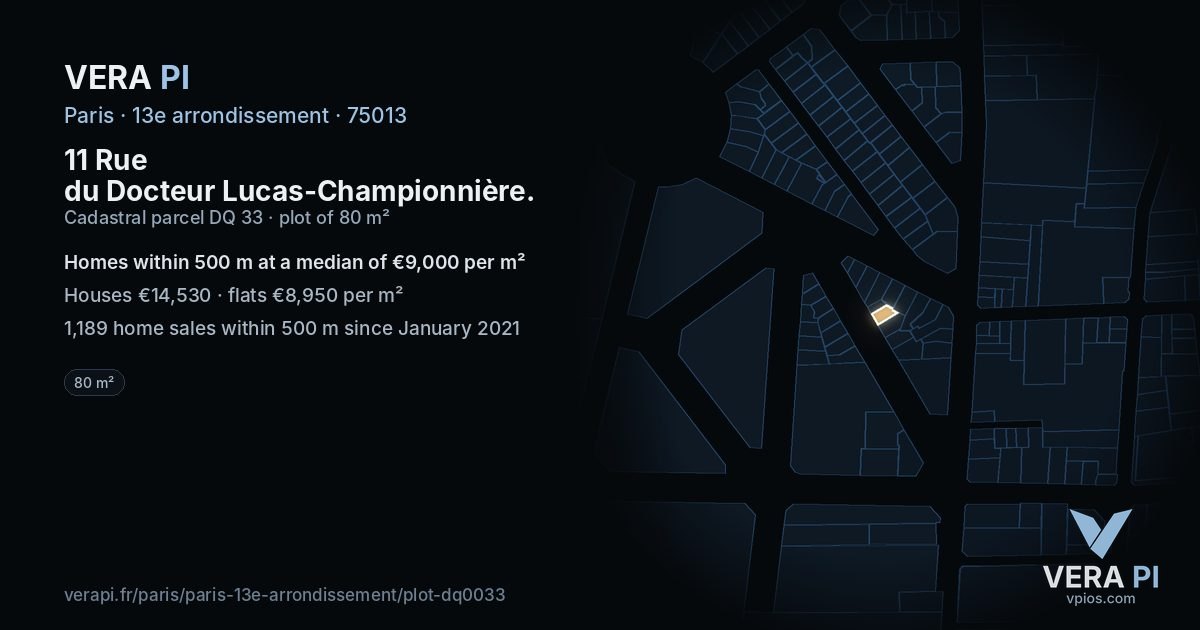 11 Rue du Docteur Lucas-Championnière, 13e arrondissement at night – the plot lit, the parcels around coloured by the prices near them
