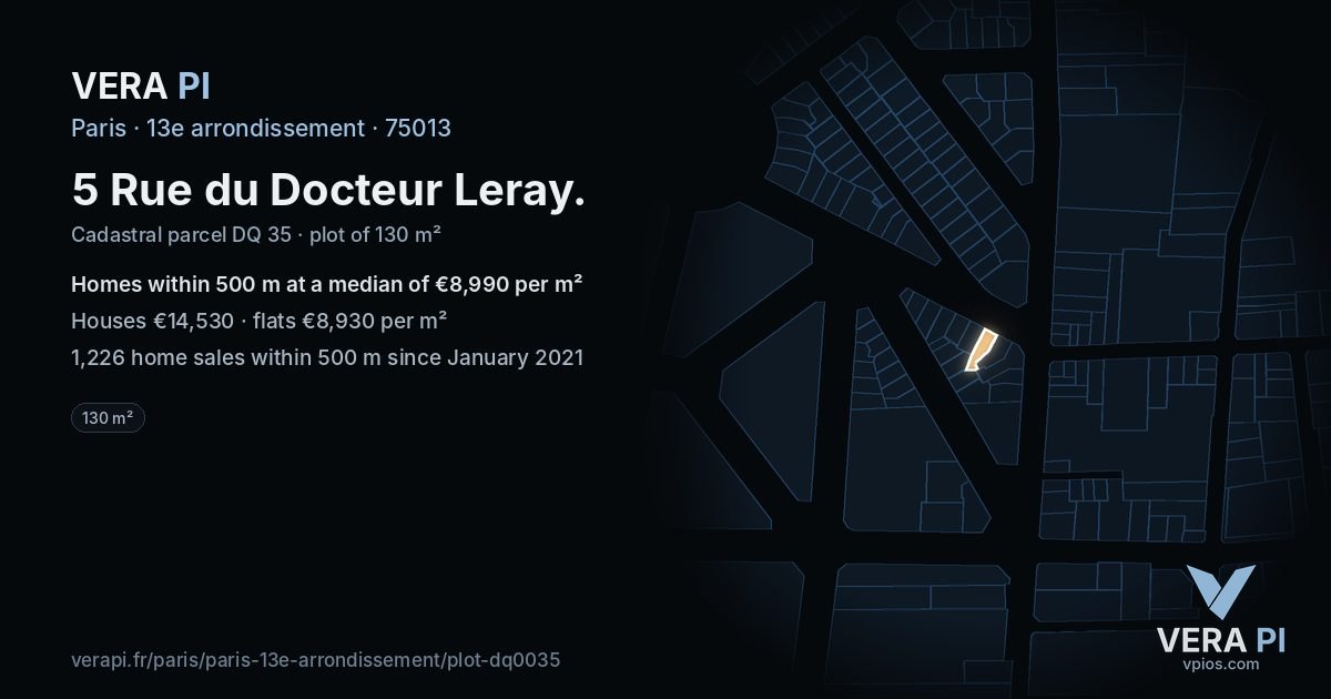5 Rue du Docteur Leray, 13e arrondissement at night – the plot lit, the parcels around coloured by the prices near them