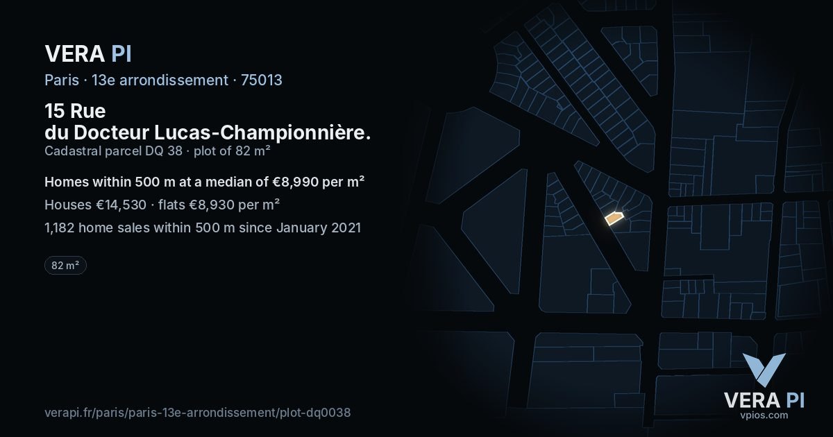 15 Rue du Docteur Lucas-Championnière, 13e arrondissement at night – the plot lit, the parcels around coloured by the prices near them