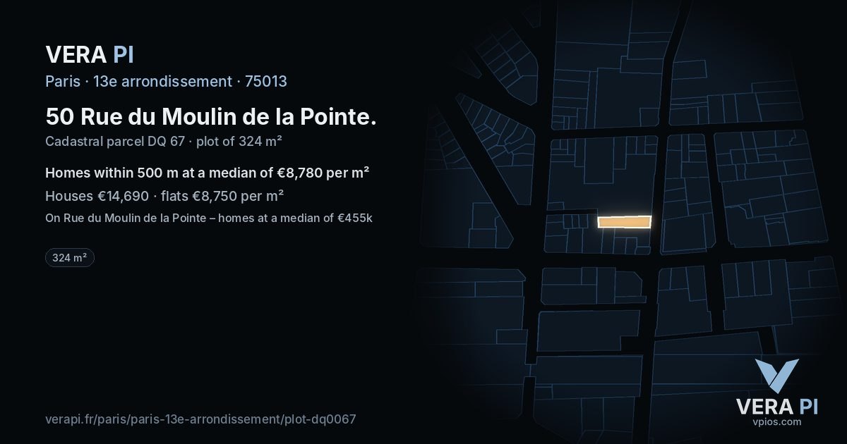 50 Rue du Moulin de la Pointe, 13e arrondissement at night – the plot lit, the parcels around coloured by the prices near them